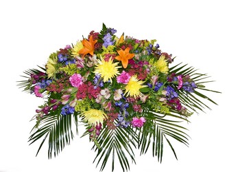Colorful Cascade Casket Spray from Ladybug's Flowers & Gifts, local florist in Tulsa