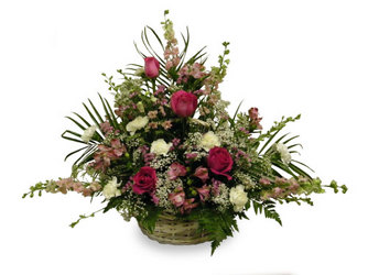 Pink Reverence Basket from Ladybug's Flowers & Gifts, local florist in Tulsa