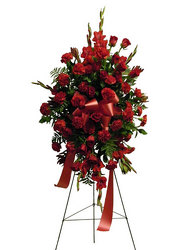 Regal Reds Standing Spray from Ladybug's Flowers & Gifts, local florist in Tulsa
