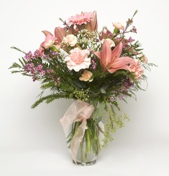 Pink garden from Ladybug's Flowers & Gifts, local florist in Tulsa
