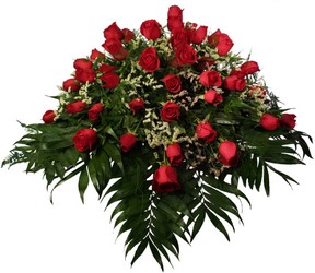 Red Casket Spray from Ladybug's Flowers & Gifts, local florist in Tulsa